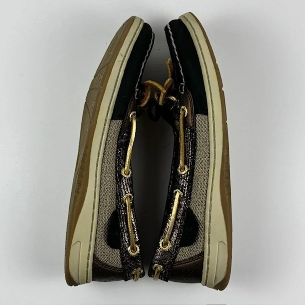 Sperry‎ Top-Sider Womens Angelfish Black Tweed Gold Leather Boat Shoe Nautical 6